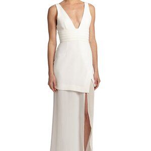 Nicholas  Synthetic Asymmetrical L:ayered Crepe Deep V  off White Gown Dress
